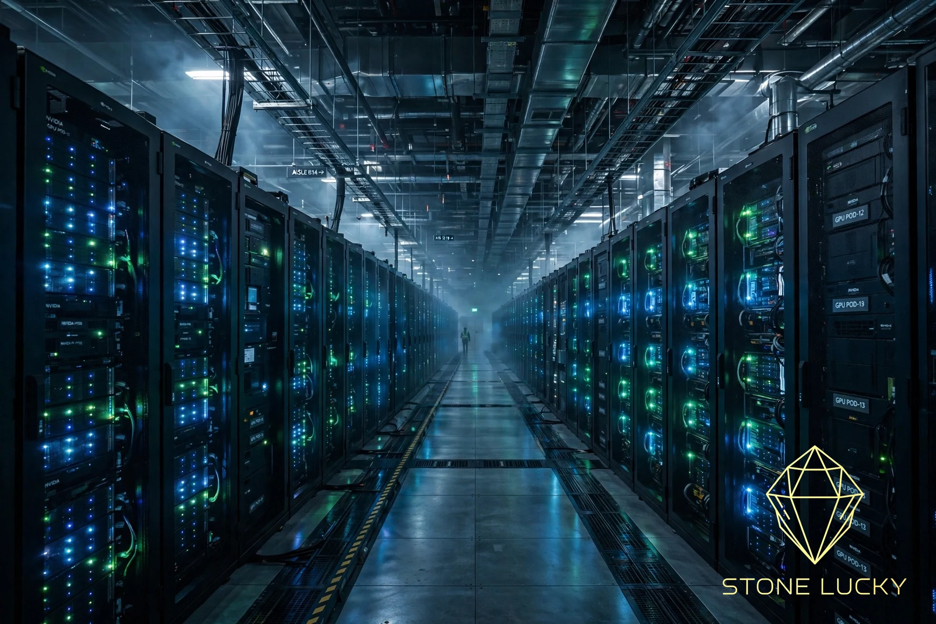 今天的 AI 数据中心机房，成排的 GPU 服务器正在吞噬资本与电力