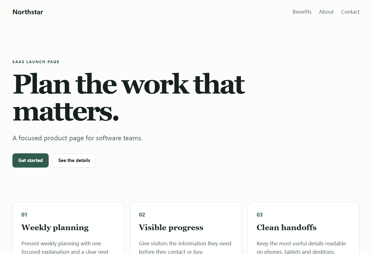 Northstar SaaS landing-page template preview