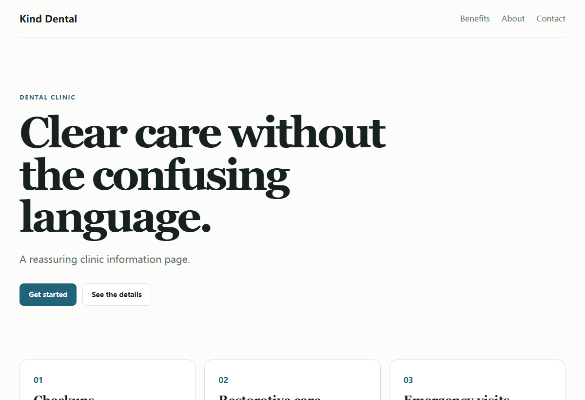 Kind Dental clinic website included in the Pro template pack