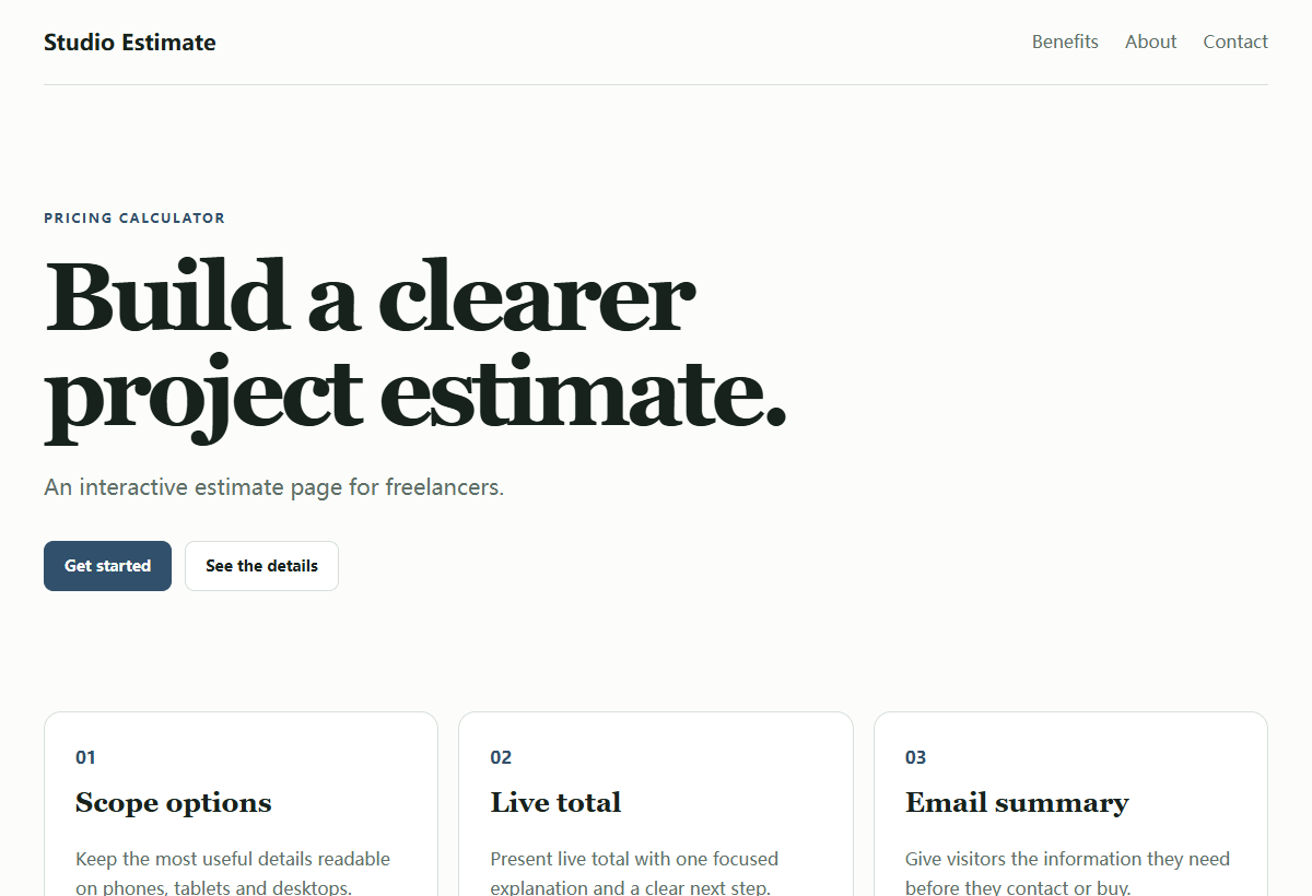 Interactive project pricing calculator included in the Pro template pack