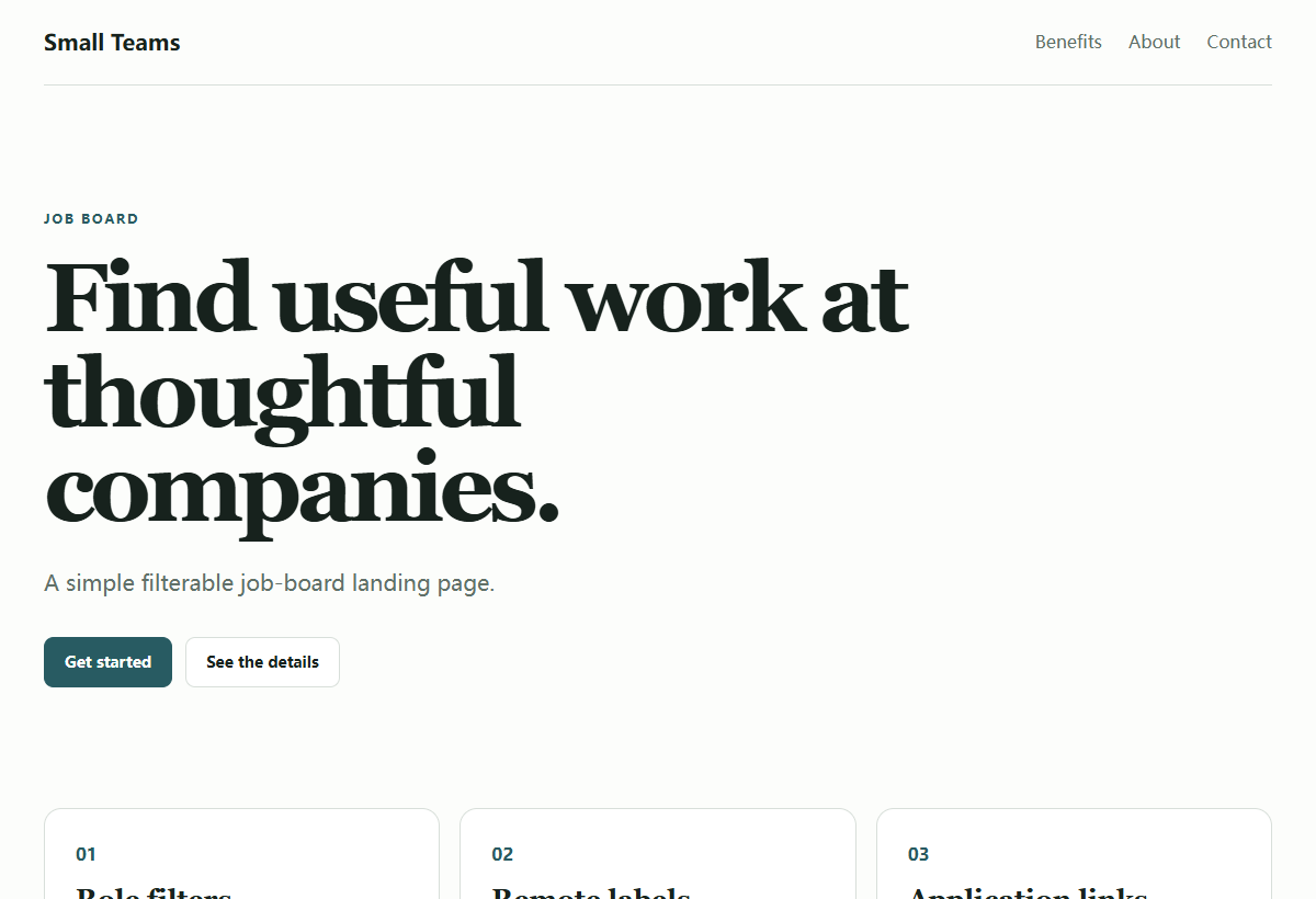Small Teams job board included in the Pro template pack