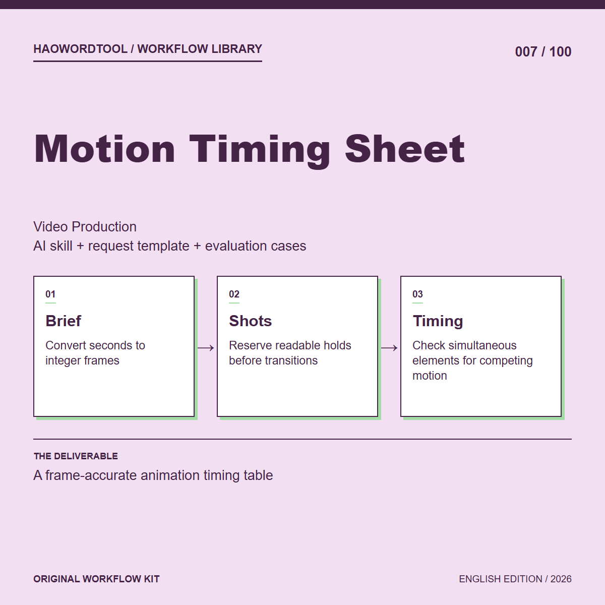Motion Timing Sheet workflow preview