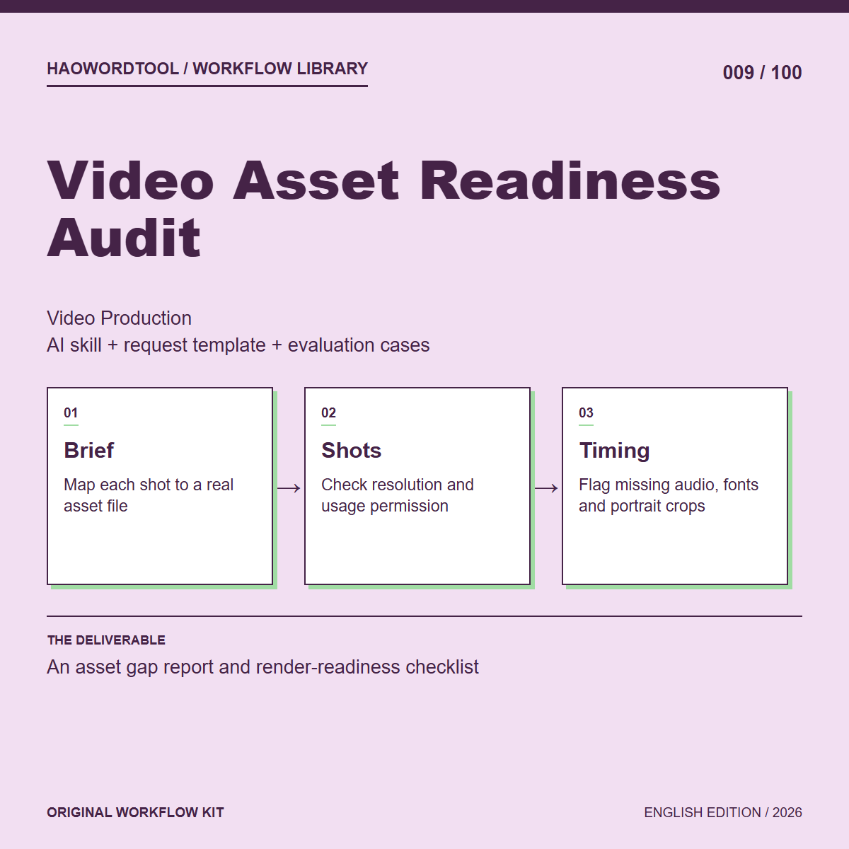 Video Asset Readiness Audit workflow preview